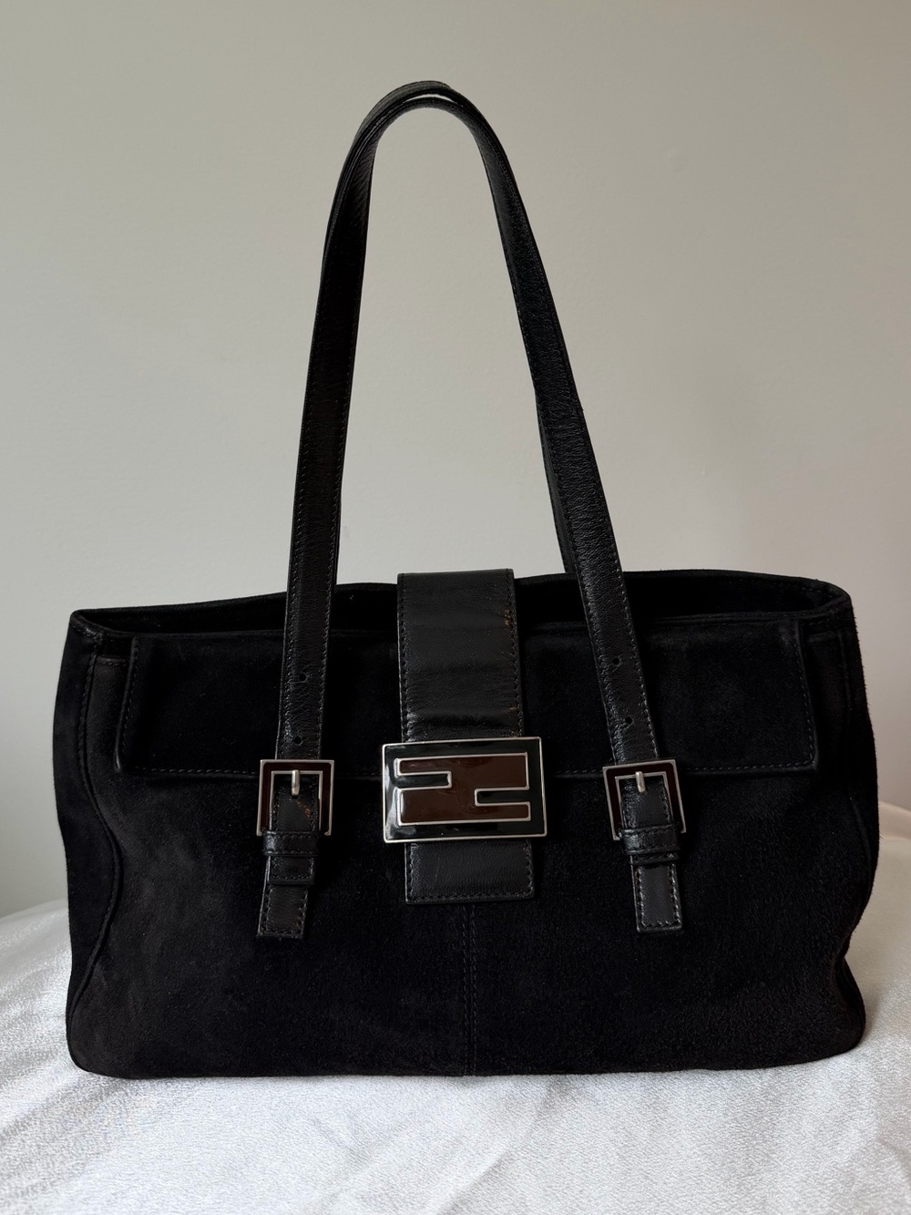 Fendi Black Suede Baguette Bag